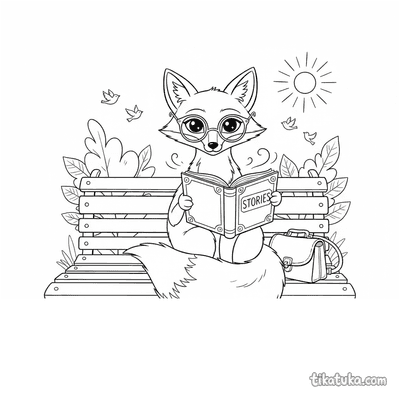 Fox Reading Book on Bench