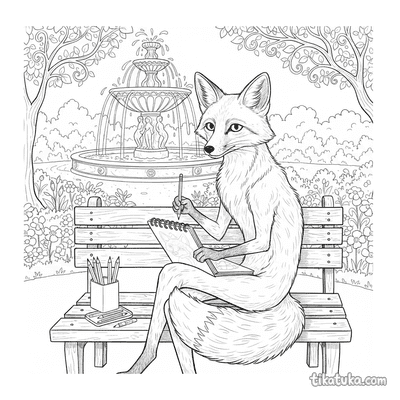 Fox Sketching on Bench