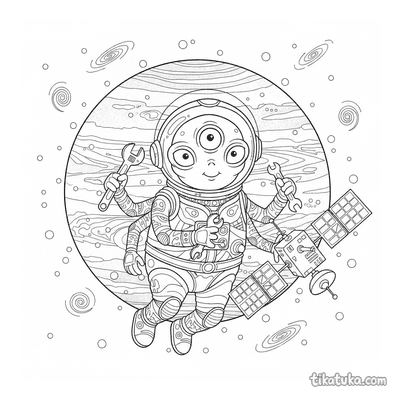 Alien Repairing a Satellite