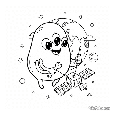 Alien Repairing a Satellite in Orbit