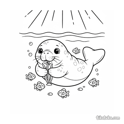 Manatee Grazing in Shallows