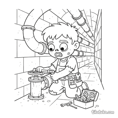 Zombie Plumber Fixing Pipe in Sewer