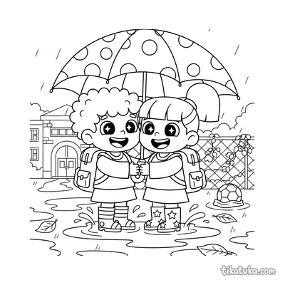 Friends Sharing an Umbrella
