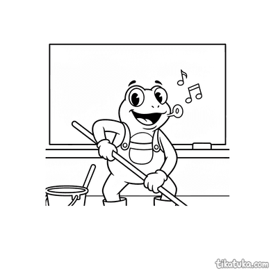 Frog Janitor with a Mop