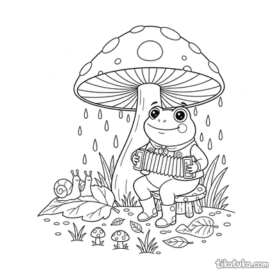Frog Musician Under a Mushroom
