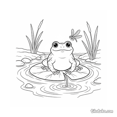 Frog on a Lily Pad by the Stream