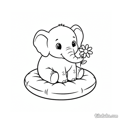Gentle Elephant with Flower