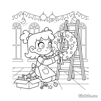 Girl Decorating a Festive Wreath