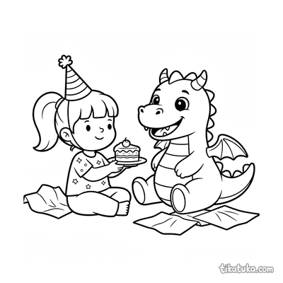 Girl Feeding Cake to a Plush Dragon