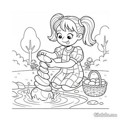 Girl Building a Stone Tower