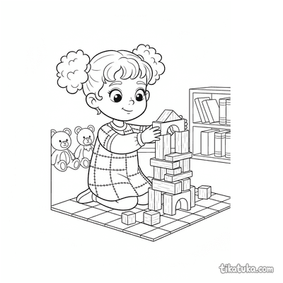 Girl Building a Block Tower