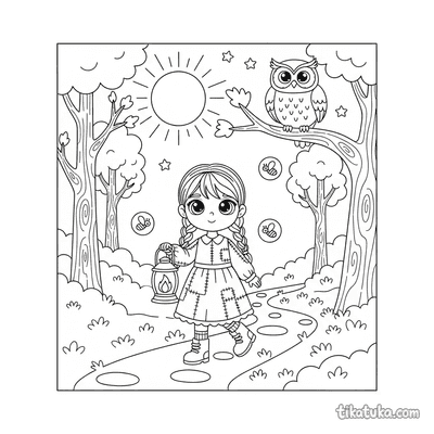 Girl with Lantern in Forest