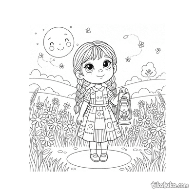 Girl with Lantern in Meadow