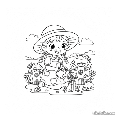 Girl Watering Mushroom Houses