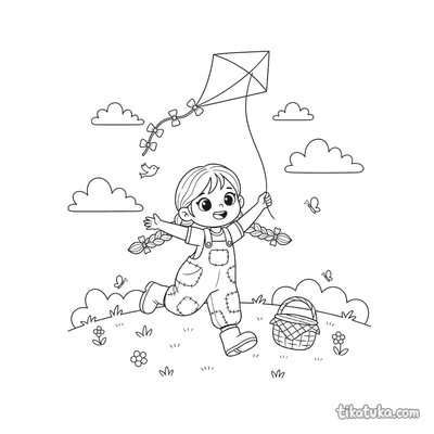 Girl Flying a Kite on a Hill