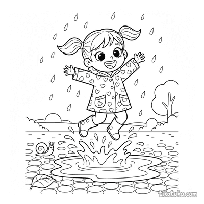 Girl in Raincoat Jumping in Puddles