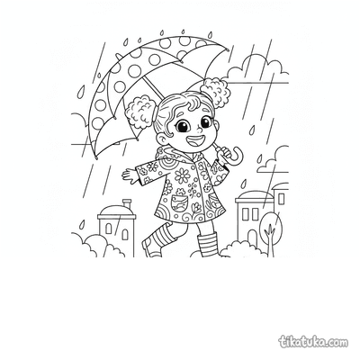 Girl in Raincoat Jumping in Puddles