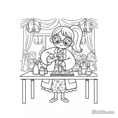 Girl Scientist Mixing Potions