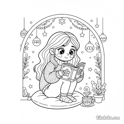 Girl Reading Book in Hall