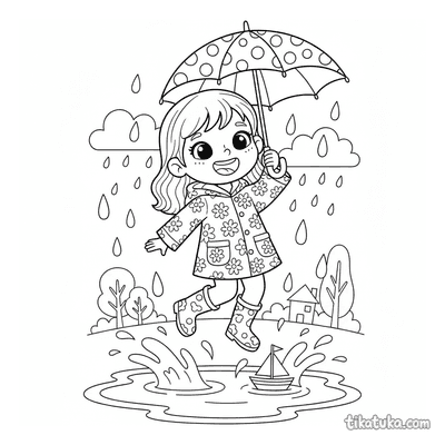 Girl Jumping in Puddles