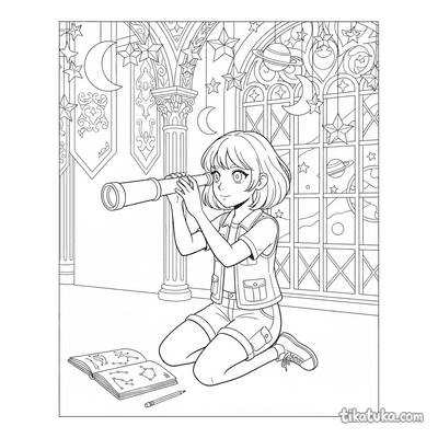 Girl with Telescope in Hall