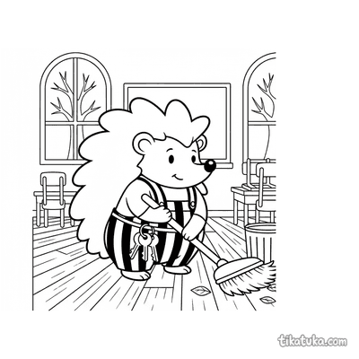 Hedgehog Janitor Sweeping