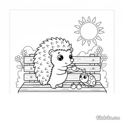 Hedgehog Sharing Berries on Bench