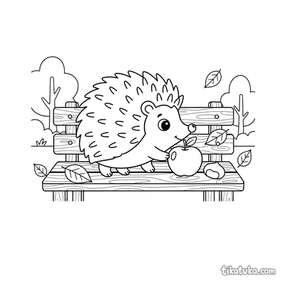 Hedgehog with Apple on Bench
