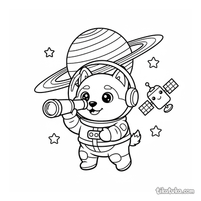 Husky Astronaut with Telescope
