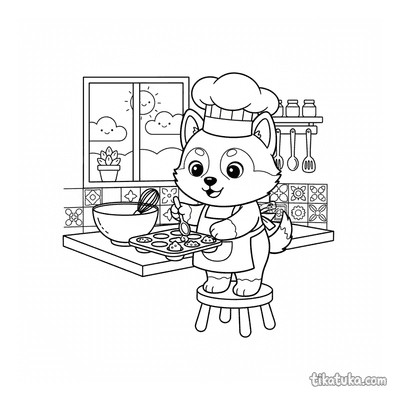 Husky Chef Baking Cupcakes