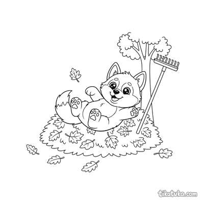 Husky Lutik Rolling in Autumn Leaves