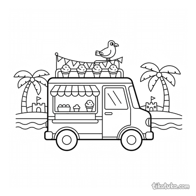 Ice Cream Truck Parked at Beach