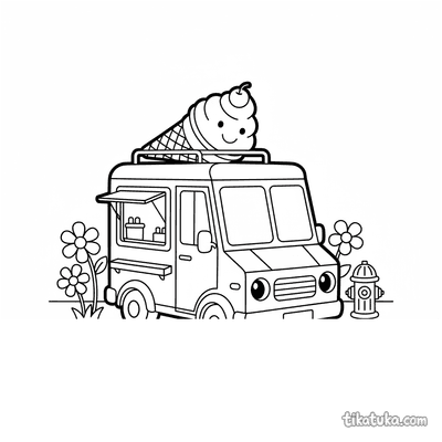 Ice Cream Truck in a Neighborhood