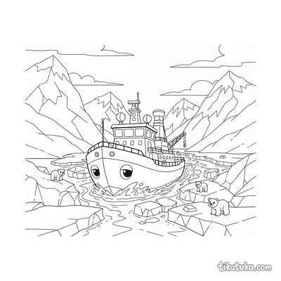 Icebreaker Ship in a Frozen Fjord