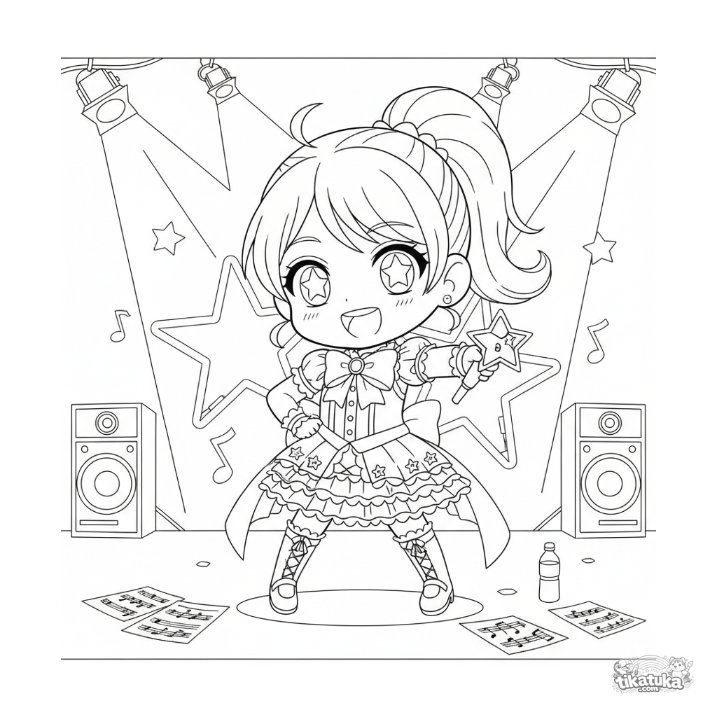 Idol Singer Rehearsing on Concert Stage with Neon Lights