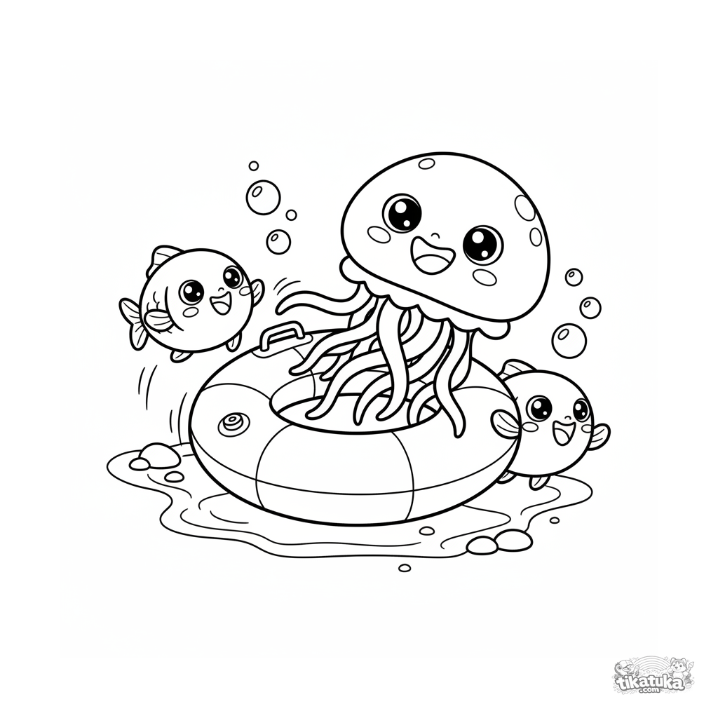 Jellyfish and Fish Playing Tag Around Pool Ring