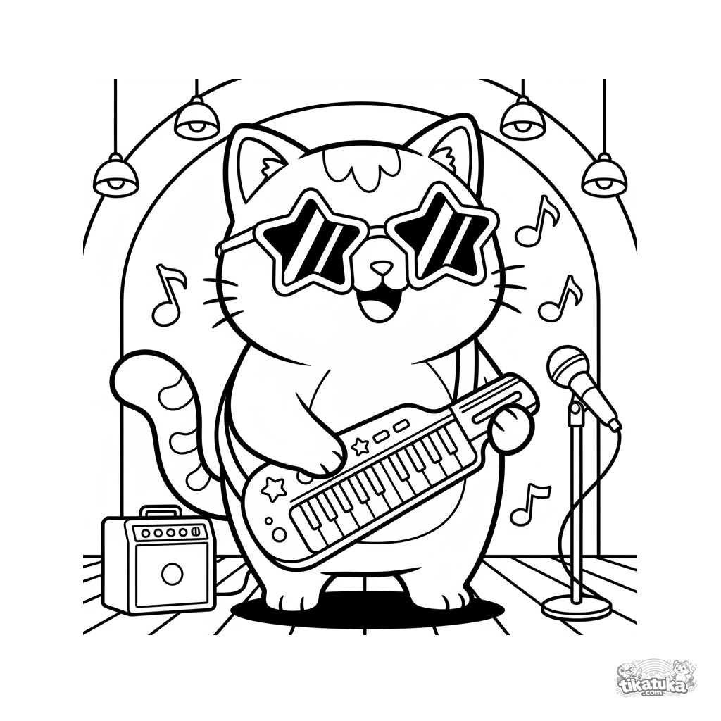 Kawaii Cat with Keytar on Stage