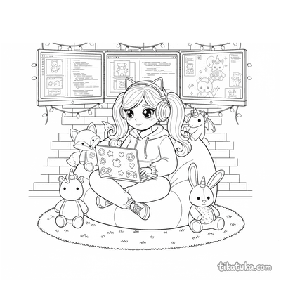 Kawaii Coder with Plushies