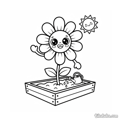 Kawaii Daisy with Face in Garden Bed