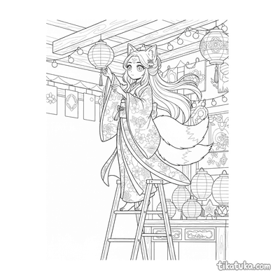 Kitsune Arranging Lanterns