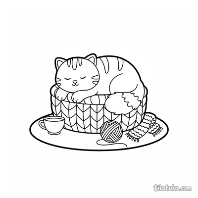 Kitten Napping in a Knitted Basket
