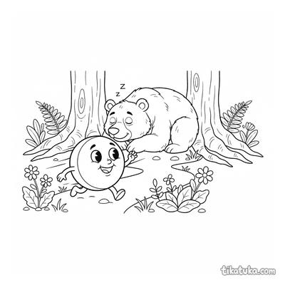 Kolobok Rolling Past a Sleeping Bear
