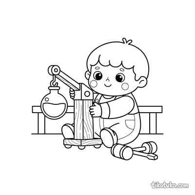 Little Boy with Toy Crane in Lab