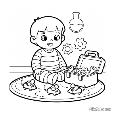 Little Boy with Wind-Up Toy Mice