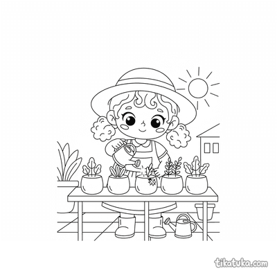 Little Gardener Girl on Balcony