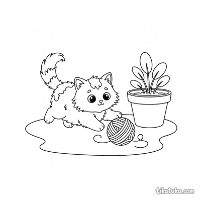 Kitten with Yarn Ball