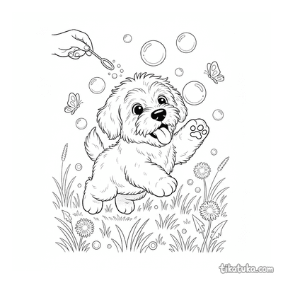 Sheepdog Puppy Chasing Bubbles