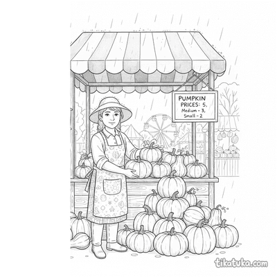 Market Vendor in Rain with Pumpkins