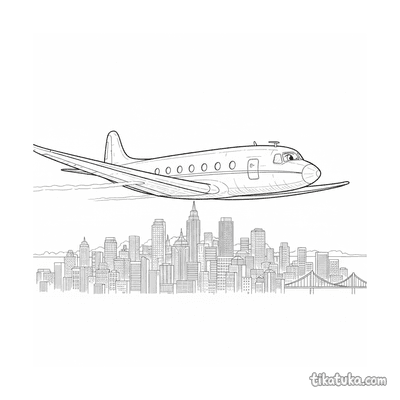 Mid-Century Airliner at City Sunset