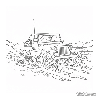 Military Jeep Driving Through Mud